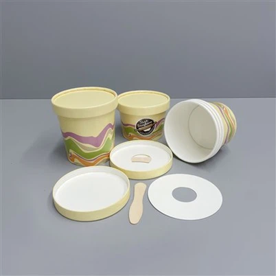 Tassa de gelat d'un sol ús de 12 oz amb tapa de paper i cullera de fusta per a la seva distribució